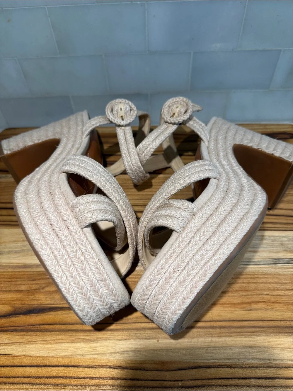 Chelsea & Violet Beige Braided Platform Sandals